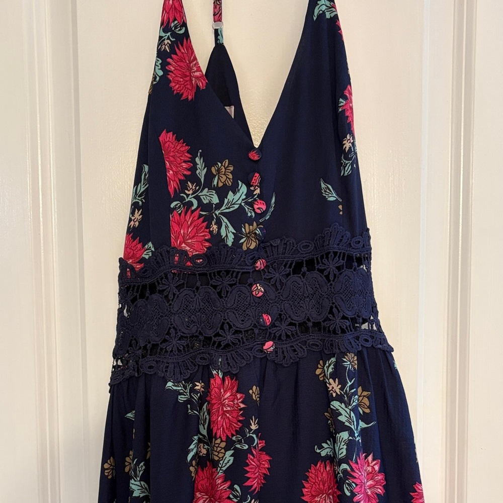 Pink Lily Navy Floral Dress with Lace